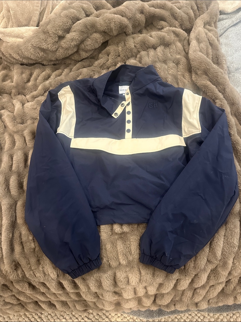 Navy and Cream Quarter-Snap Utility Jacket